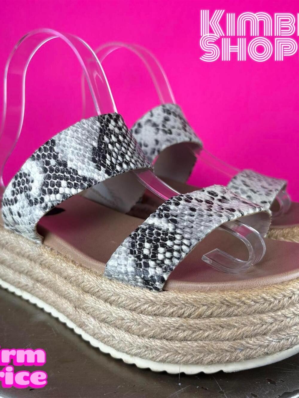 Aqua Ayden Snake Print Leather Two Strap Espadrille Platform Sandal US 9 UK 7